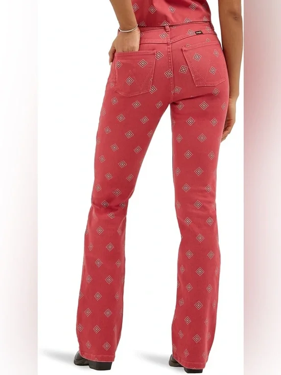 Free People by Wrangler High rise bold boot Women's Red Western Bootcut Jeans - Picture 3 of 9